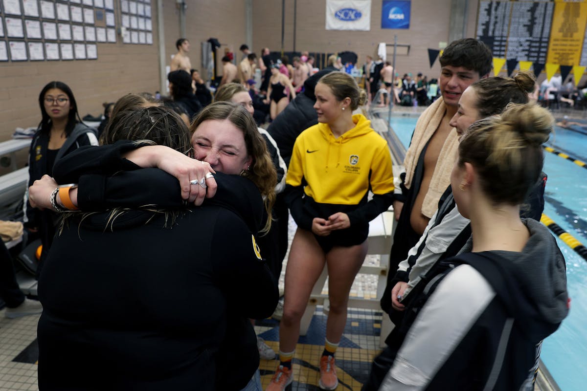  Eleven CC Swimming & Diving seniors were recognized and celebrated on Jan. 18 at Schlessman Natatorium during the CC Classic, where four other teams competed. Photo by Jamie Cotten / Colorado College