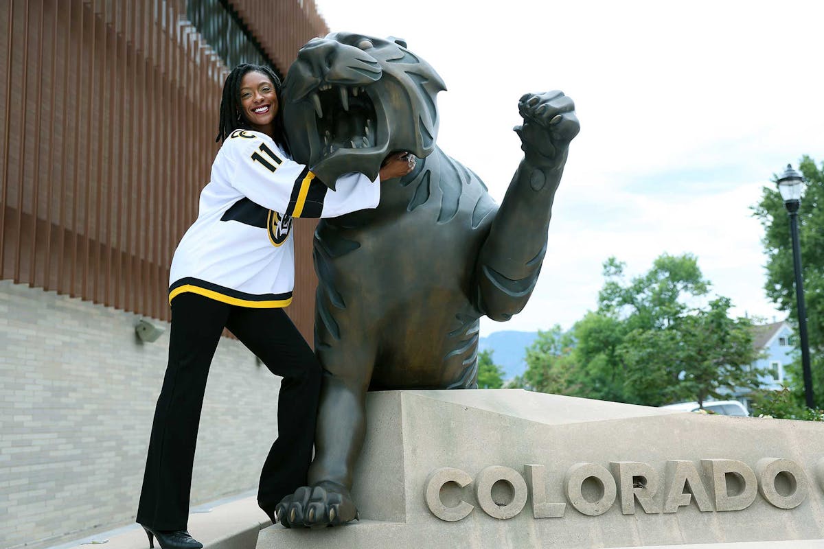 Interim President Manya Whitaker in her hockey jersey on August 29 outside Robson Arena. Photo by Jamie Cotten