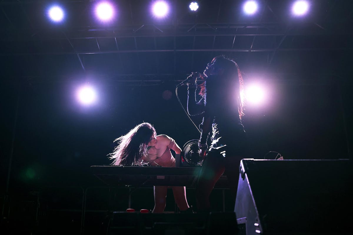 MGNA crrrta - an EDM, metal, goth-ish type duo drew a large crowd at Llamapalooza. Photo by Jamie Cotten